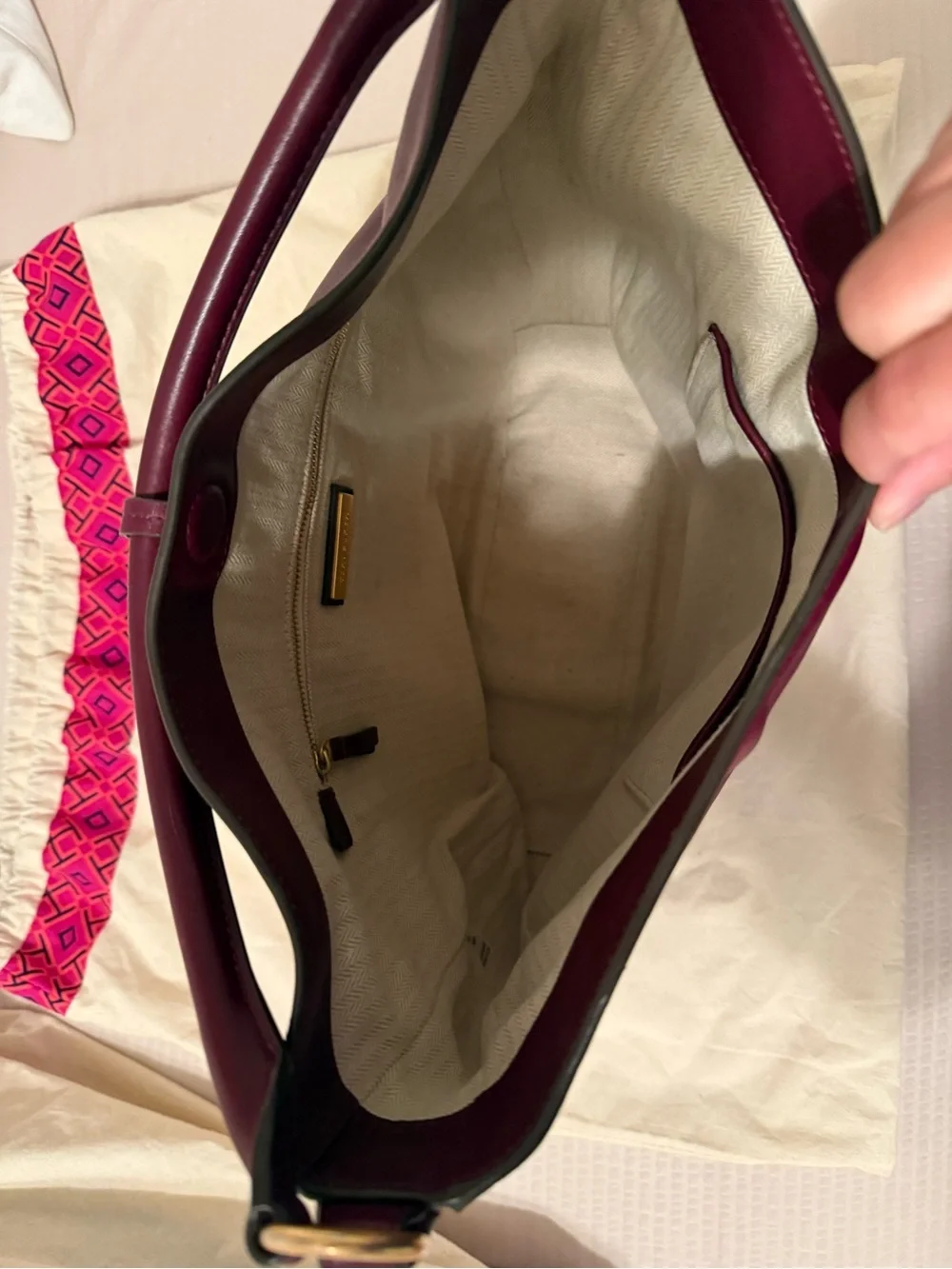 Tory Burch Burgundy (Deep Wine) Miller Leather Hobo Bag with Gold Logo